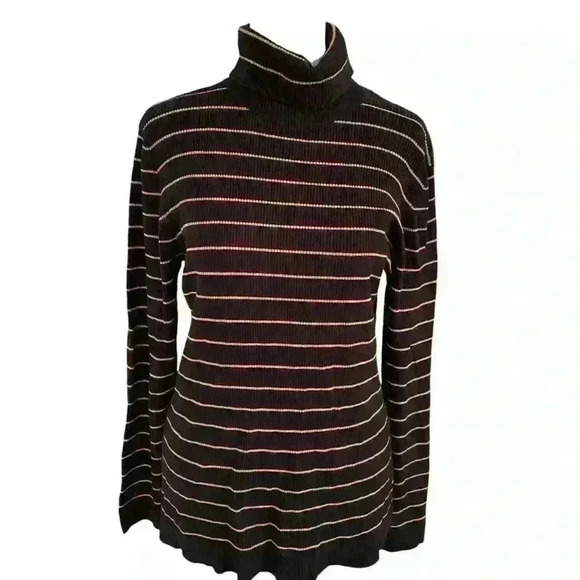 Coldwater Creek Long Sleeve Turtleneck Sweater Size 8 Black Gold Fall Mid Weight - Picture 3 of 7